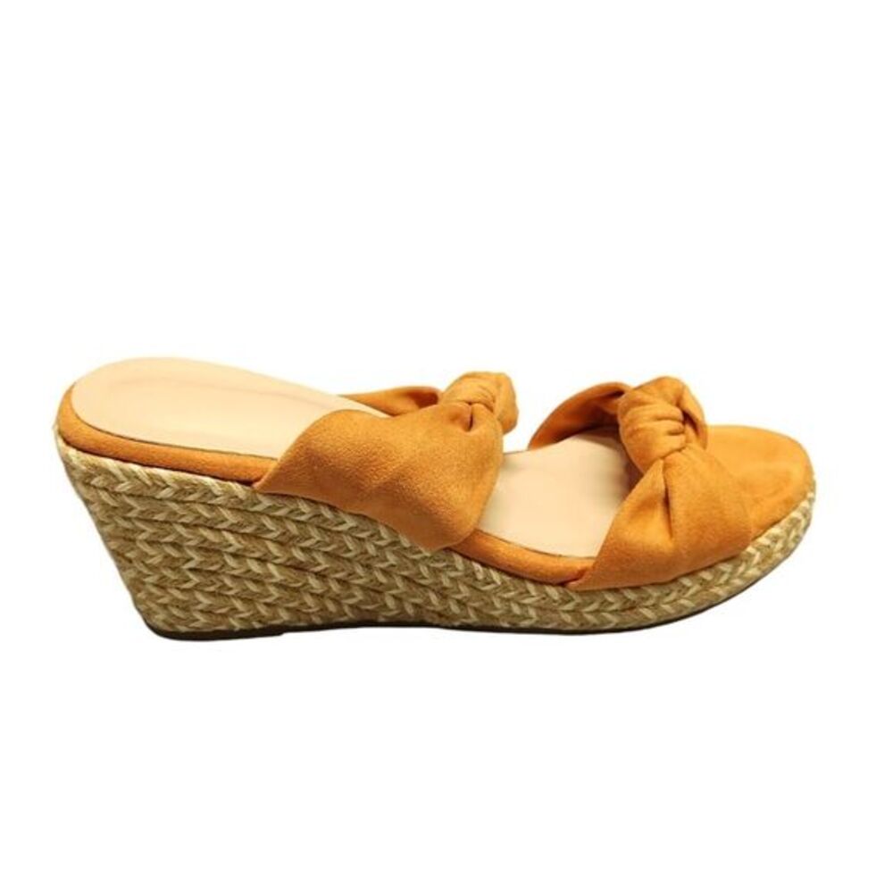 Espadrille Wedge Slide Sandal Womens Size 9.5 Orange Open Toe Comfort Mules